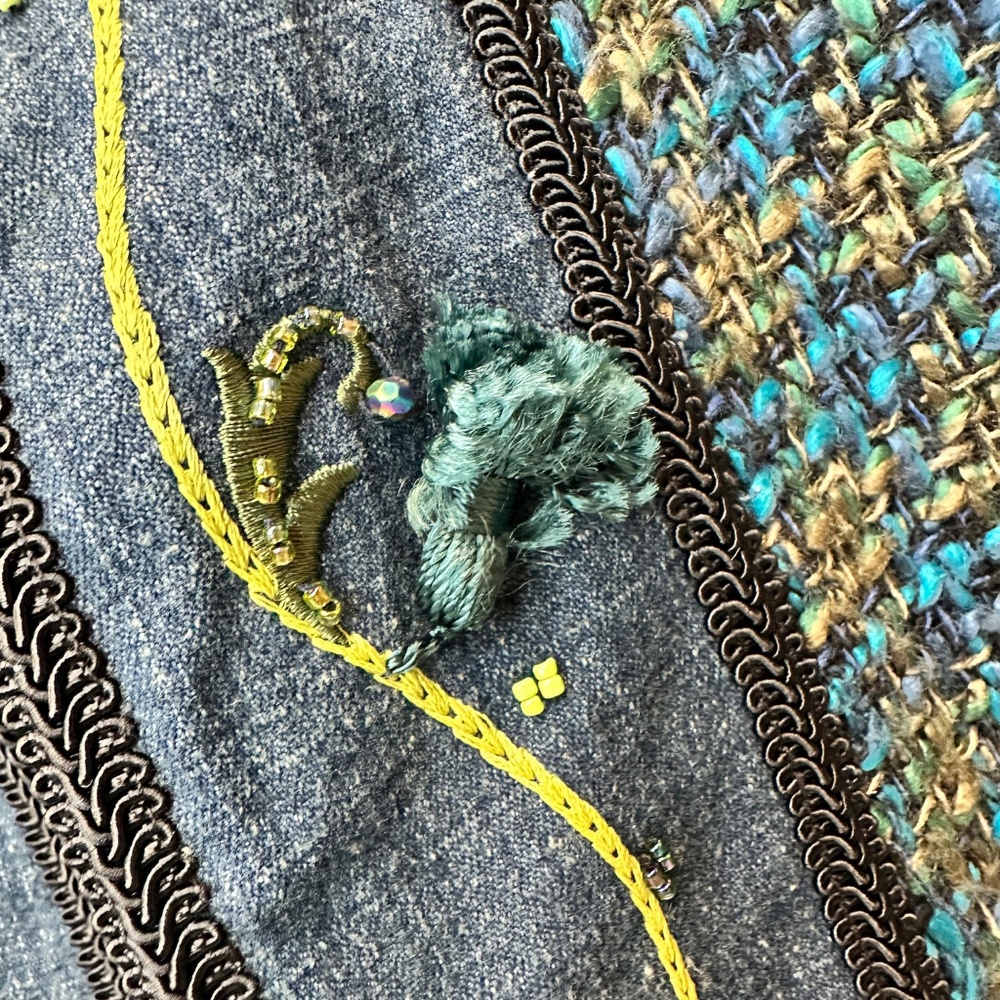 Vintage David Brooks Blue Green Tweed Fully Lined Cardigan Jacket Tassels Sz 8 - Picture 3 of 15